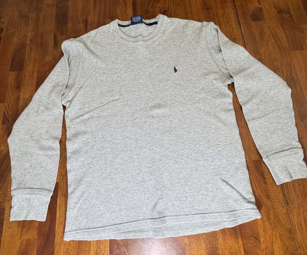 Polo Ralph Lauren Mens L Gray Waffle Knit Thermal Shirt Long Sleeve Sleepwear